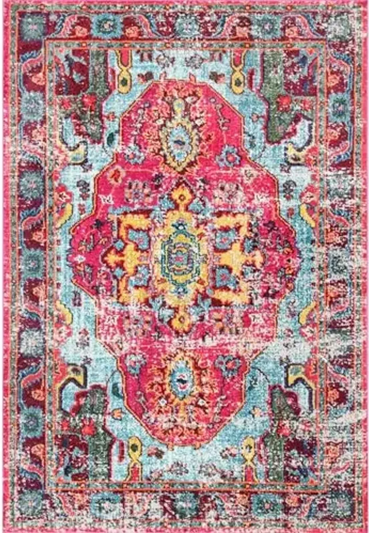 Nuloom Corbett Fuchsia/Ivory, 5'3" x 7'7", Vintage Bohemian, Soft and Cozy, High Traffic, Stain Resistant, Easy Clean, Durable Area Rug for Bedroom, Living Room, Dining Space, Den, Foyer, Entryway