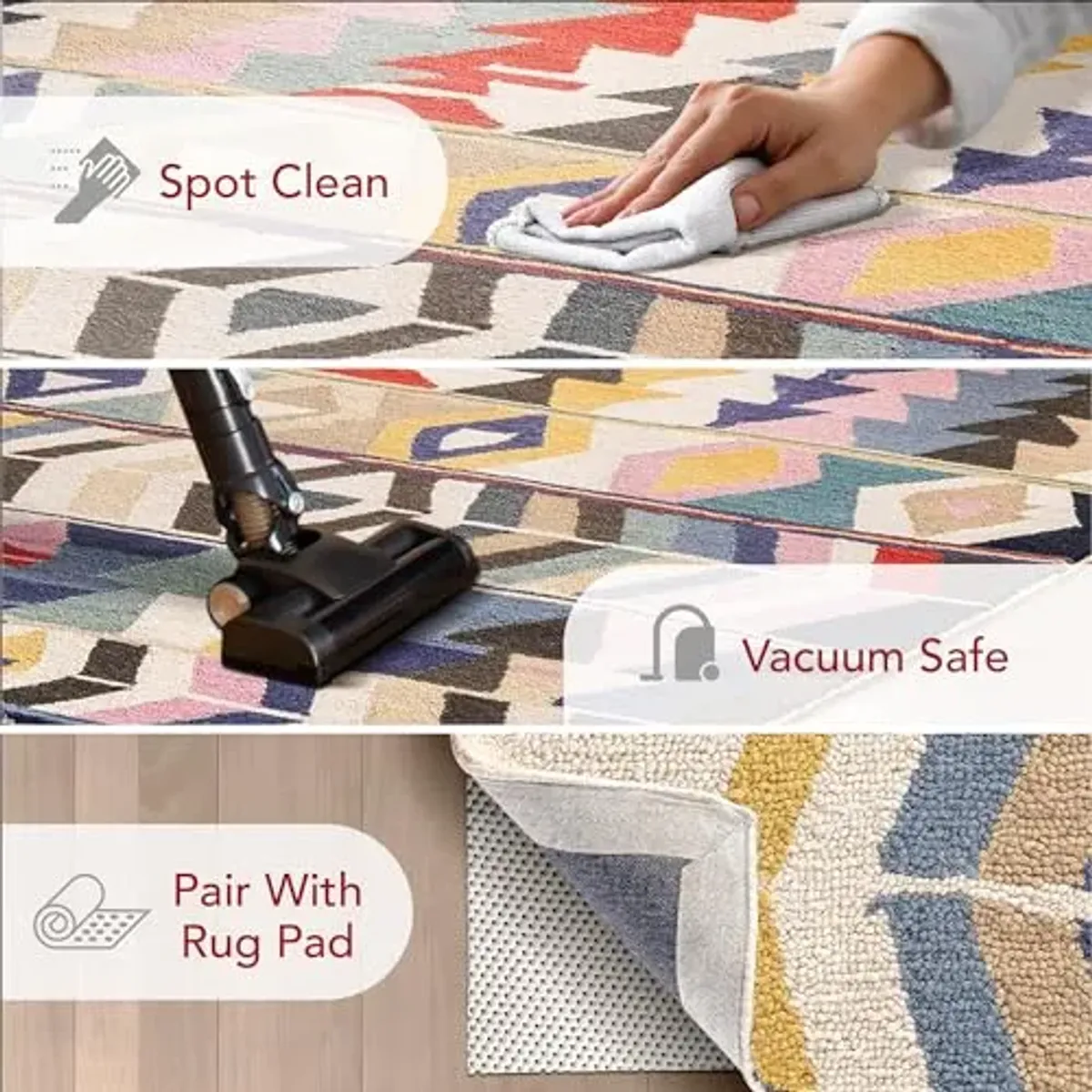 Nuloom Ofelia Handmade, Multicolor/Black, 5' x 8', Geometric, Wool, Soft and Cozy, High Traffic, Stain Resistant, Easy Clean, Durable Runner for Bedroom, Living Room, Dining, Den, Foyer