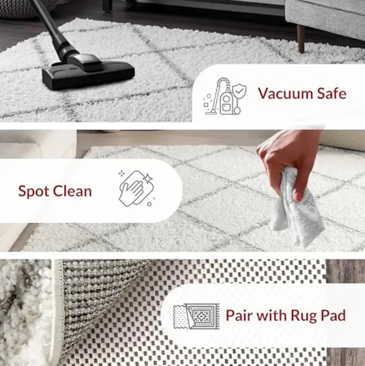 nuLOOM Tess Moroccan Shag Area Rug - 2x8 Runner Shag Rug Modern/Contemporary White/Grey Rugs for Living Room Bedroom Dining Room Nursery Entryway Hallway