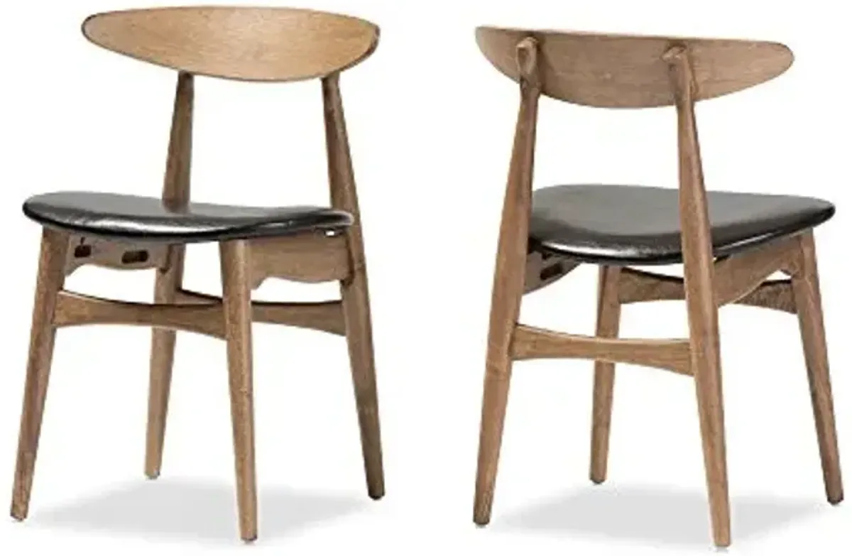 Baxton Studio Edna Dining Set Dining Set French Black Faux Leather and Oak Light Brown Finishing Wood 5-Peice Dining Set