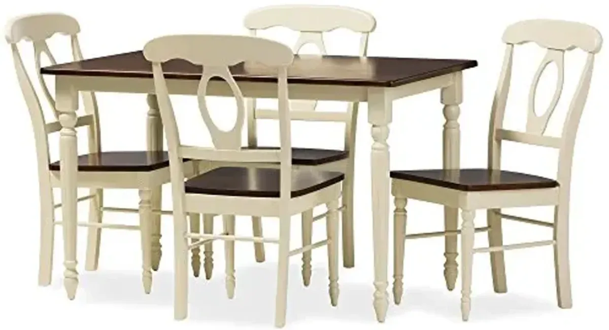Baxton Studio Napoleon French Country Cottage Buttermilk and Cherry Brown Finishing Wood 5-Piece Dining Set
