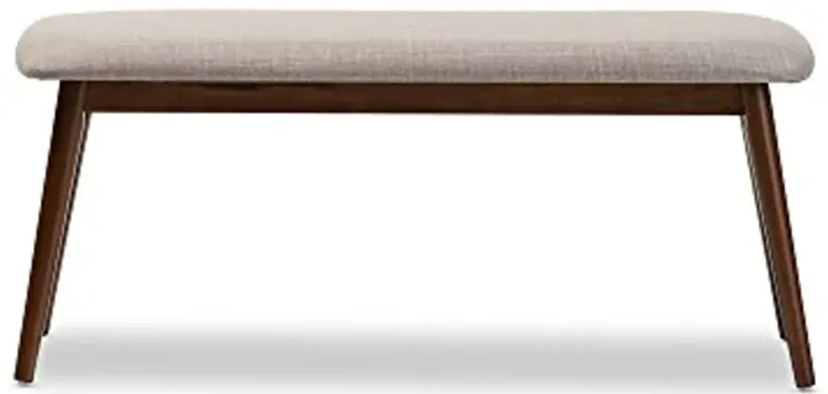 Baxton Studio Flora Mid-Century Modern Light Grey Fabric and Oak Medium Brown Finishing Wood Dining Bench