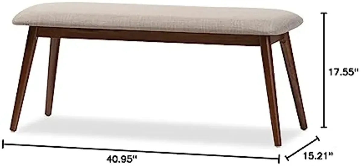 Baxton Studio Flora Mid-Century Modern Light Grey Fabric and Oak Medium Brown Finishing Wood Dining Bench