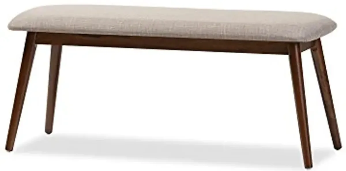 Baxton Studio Flora Mid-Century Modern Light Grey Fabric and Oak Medium Brown Finishing Wood Dining Bench