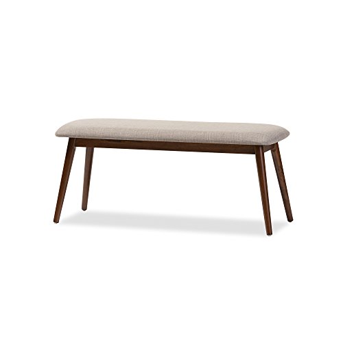 Baxton Studio Flora Mid-Century Modern Light Grey Fabric and Oak Medium Brown Finishing Wood Dining Bench