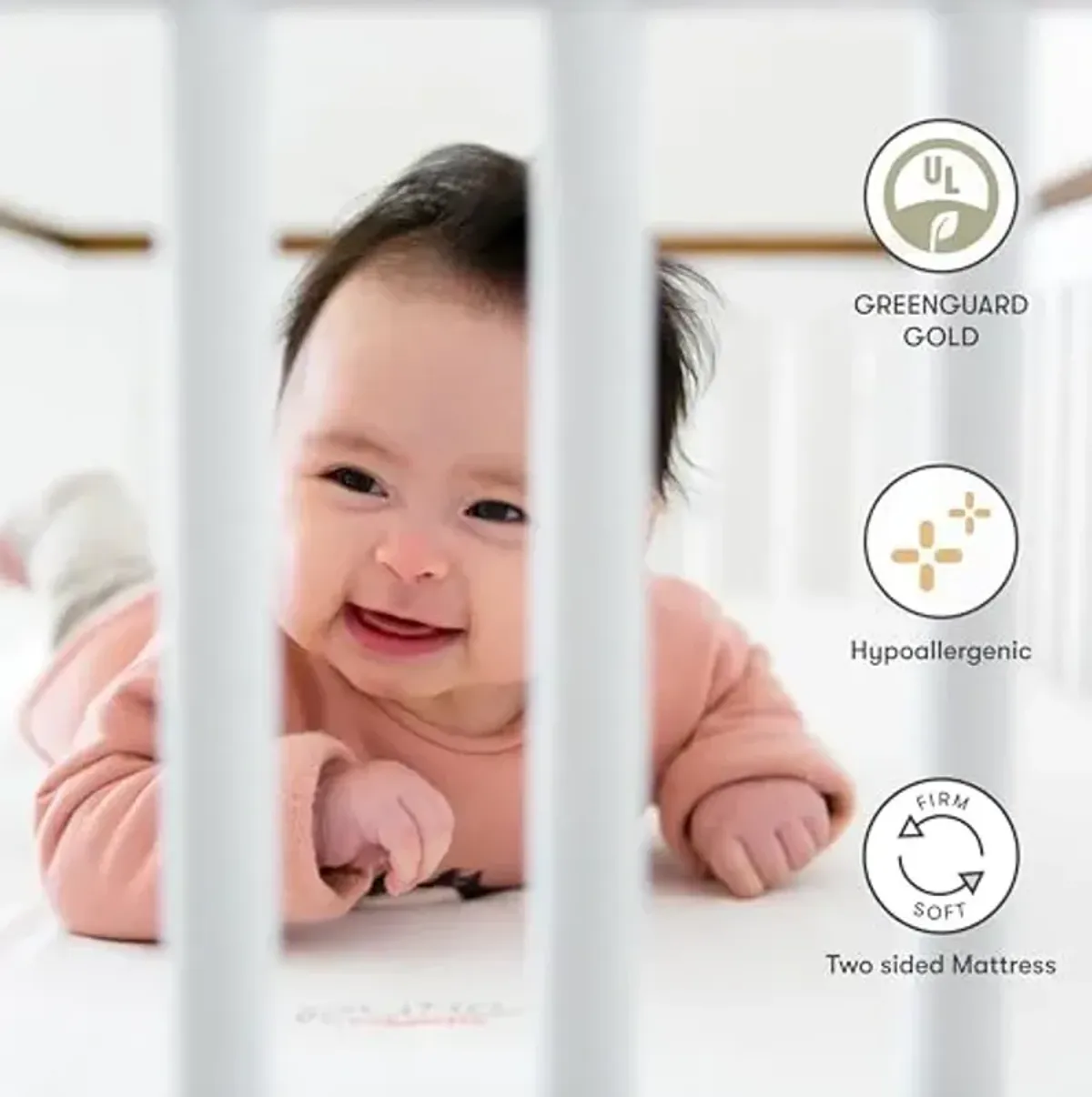 Babyletto Pure Core Crib Mattress, Hybrid Quilted Waterproof Cover, 2-Stage, Greenguard Gold Certified