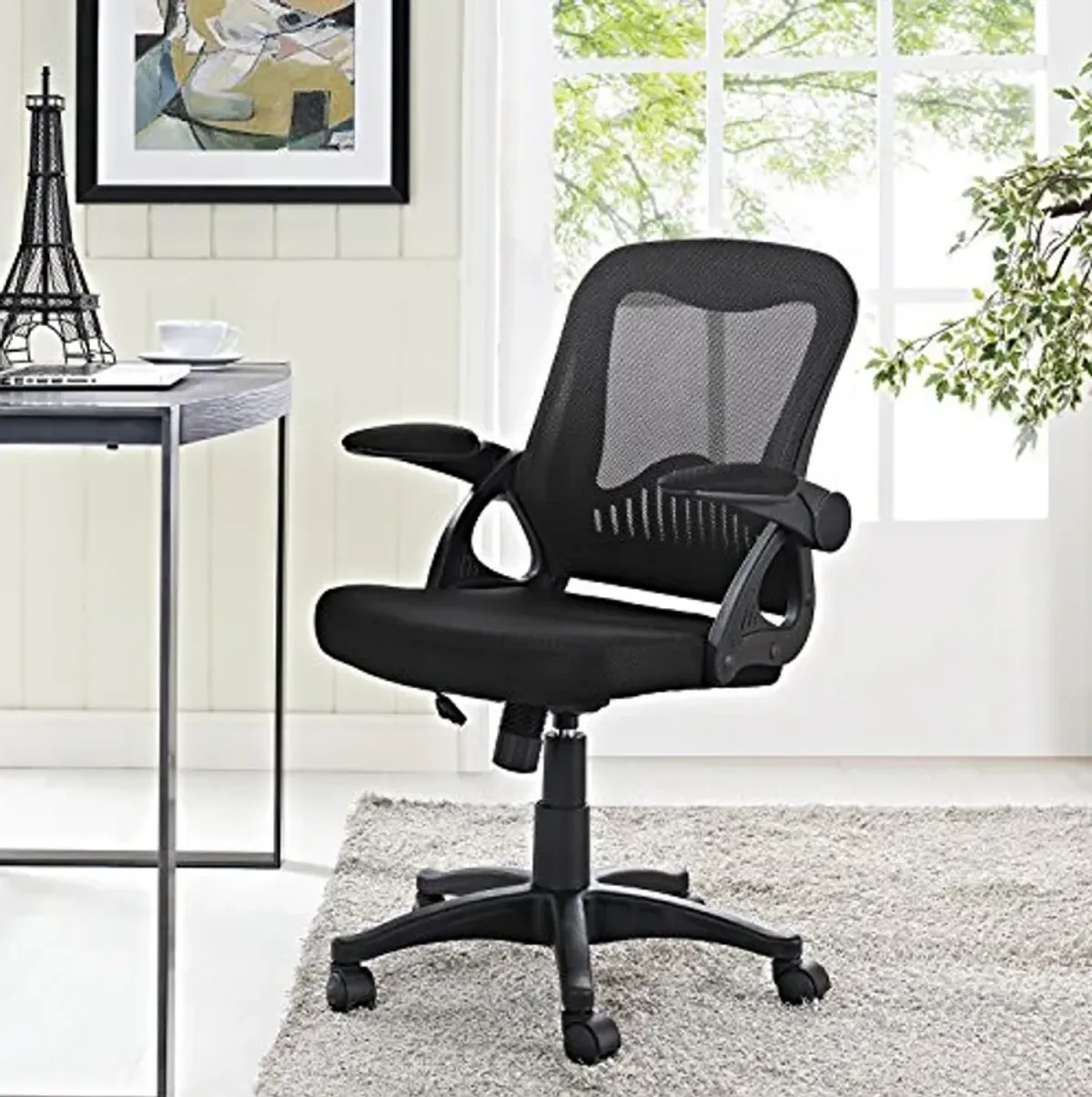 Modway Advance Mesh Ergonomic Computer Desk Office Chair in Black With Flip-Up Arms