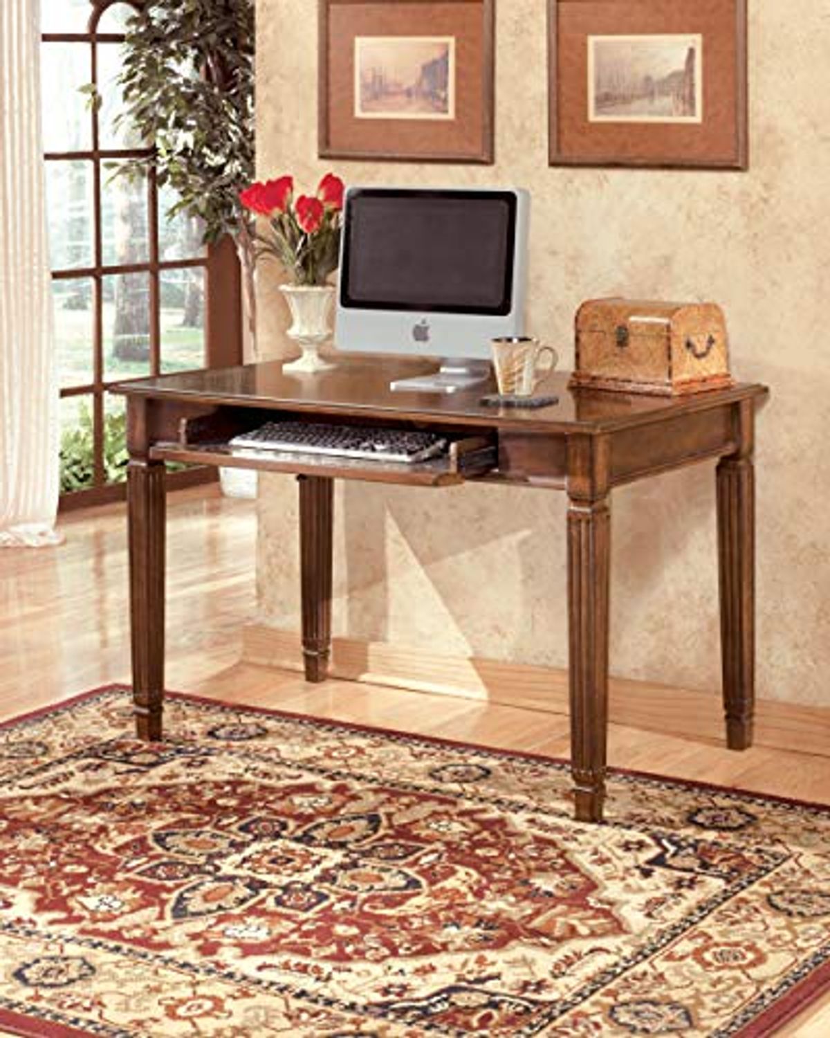 Signature Design by Ashley Hamlyn Traditional Home Office Desk with Pull Out Tray, Medium Brown