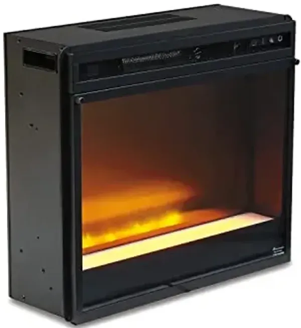 Signature Design by Ashley 24" Electric Fireplace Insert with LED, Heat or No Heat, Remote Control, 6 Temperature and 5 Brightness Settings, Faux Glass Crystals or Stones, Heats Mid-Size Room, Black