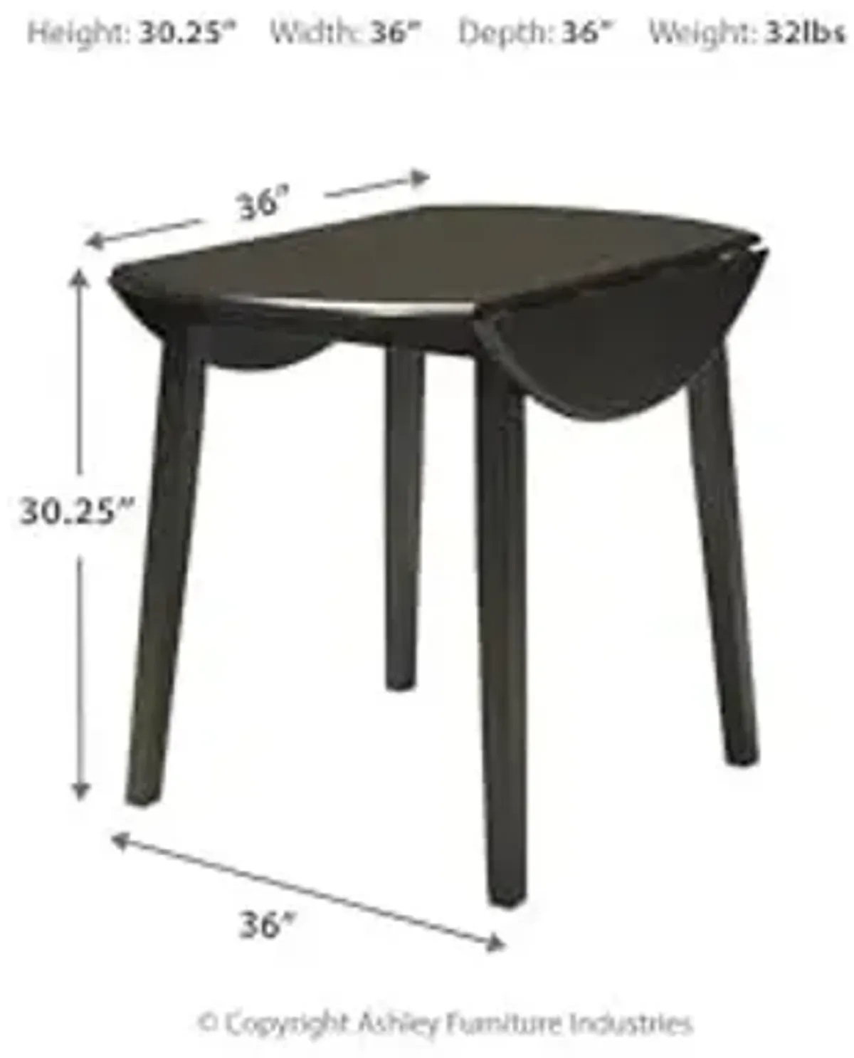 Signature Design by Ashley Hammis Round Dining Room Drop Leaf Table, Seats up to 4, Hinged Drop Leaves, Wood, 36.38" W x 36.38" D x 29.88" H, Dark Brown