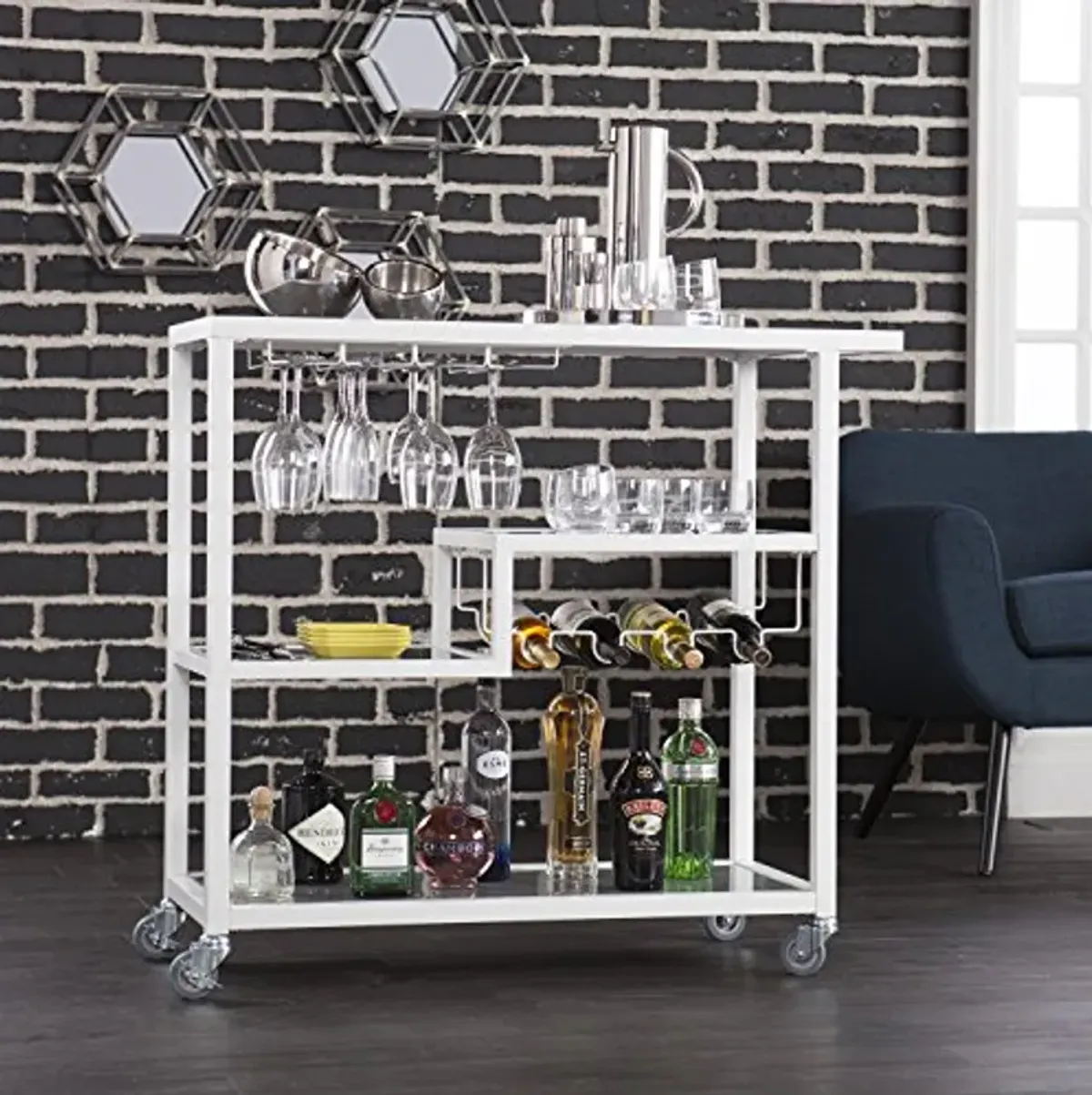 Holly & Martin Zephs Bar Cart White - Stylish Bar Cart for Home - Utility Carts with Wheels