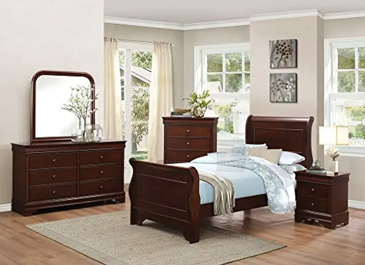 Abbeville Brown Cherry Wood Twin Sleigh Bed by Homelegance