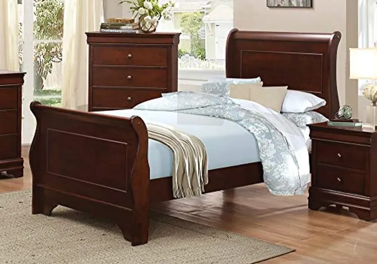 Abbeville Brown Cherry Wood Twin Sleigh Bed by Homelegance