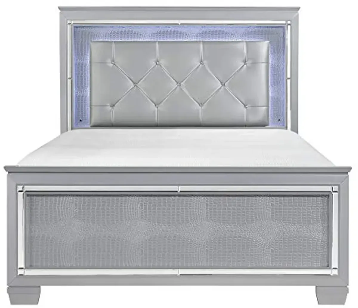 Allura Panel Bed w/ LED Lighting in Silver - Queen