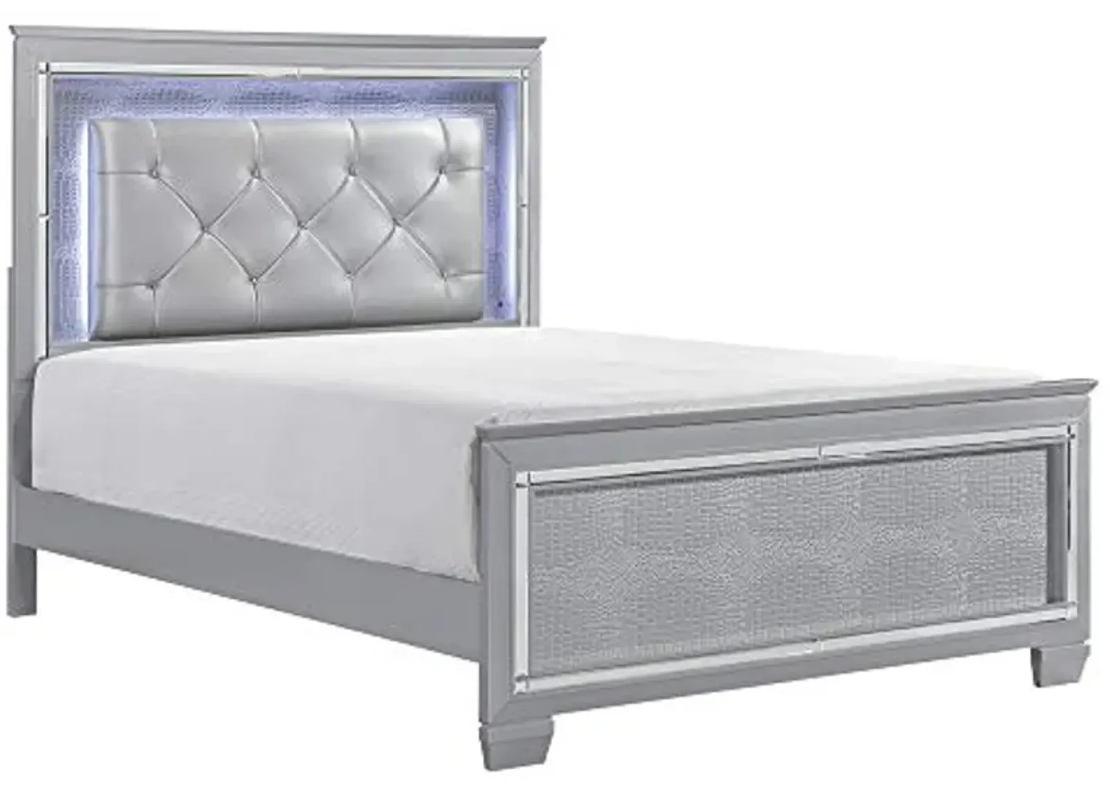 Allura Panel Bed w/ LED Lighting in Silver - Queen