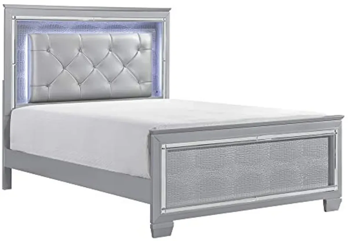 Allura Panel Bed w/ LED Lighting in Silver - Queen