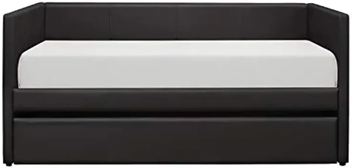 Homelegance Adra PU Leather Upholstered Daybed with Trundle, Twin, Black