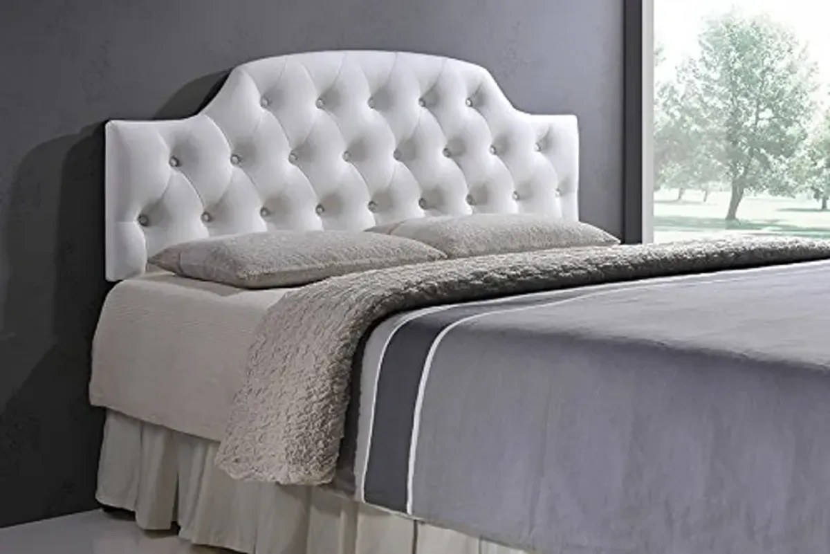 Baxton Studio Morris Modern and Contemporary White Faux Leather Upholstered Button-Tufted Scalloped Twin Size Headboard