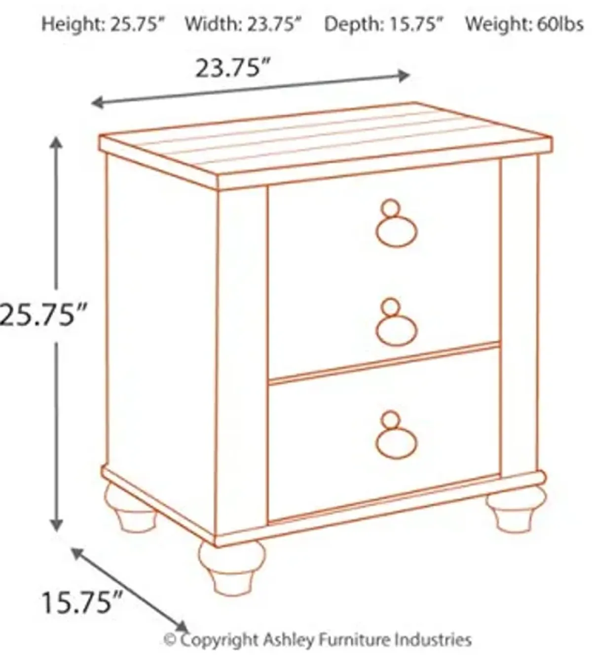 Signature Design by Ashley Willowton Farmhouse 2 Drawer Nightstand with USB Charging Ports, 25.67" Tall, Whitewash