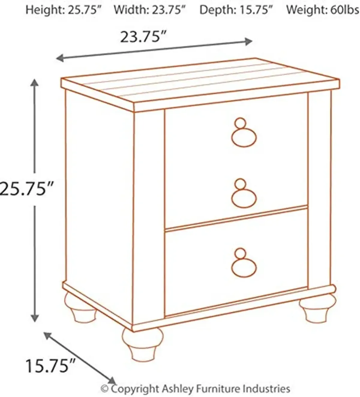 Signature Design by Ashley Willowton Farmhouse 2 Drawer Nightstand with USB Charging Ports, 25.67" Tall, Whitewash