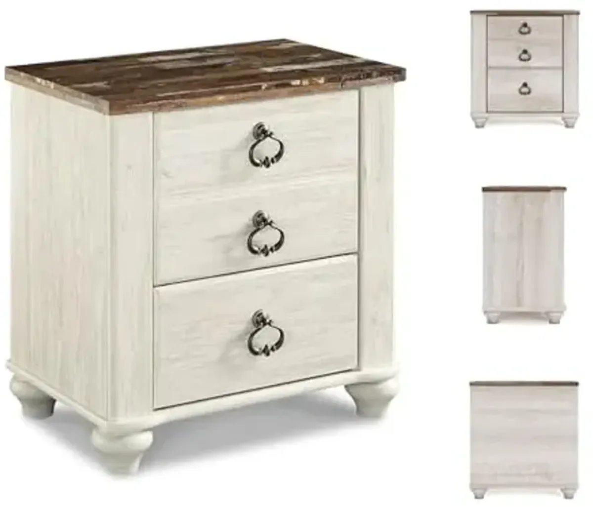 Signature Design by Ashley Willowton Farmhouse 2 Drawer Nightstand with USB Charging Ports, 25.67" Tall, Whitewash