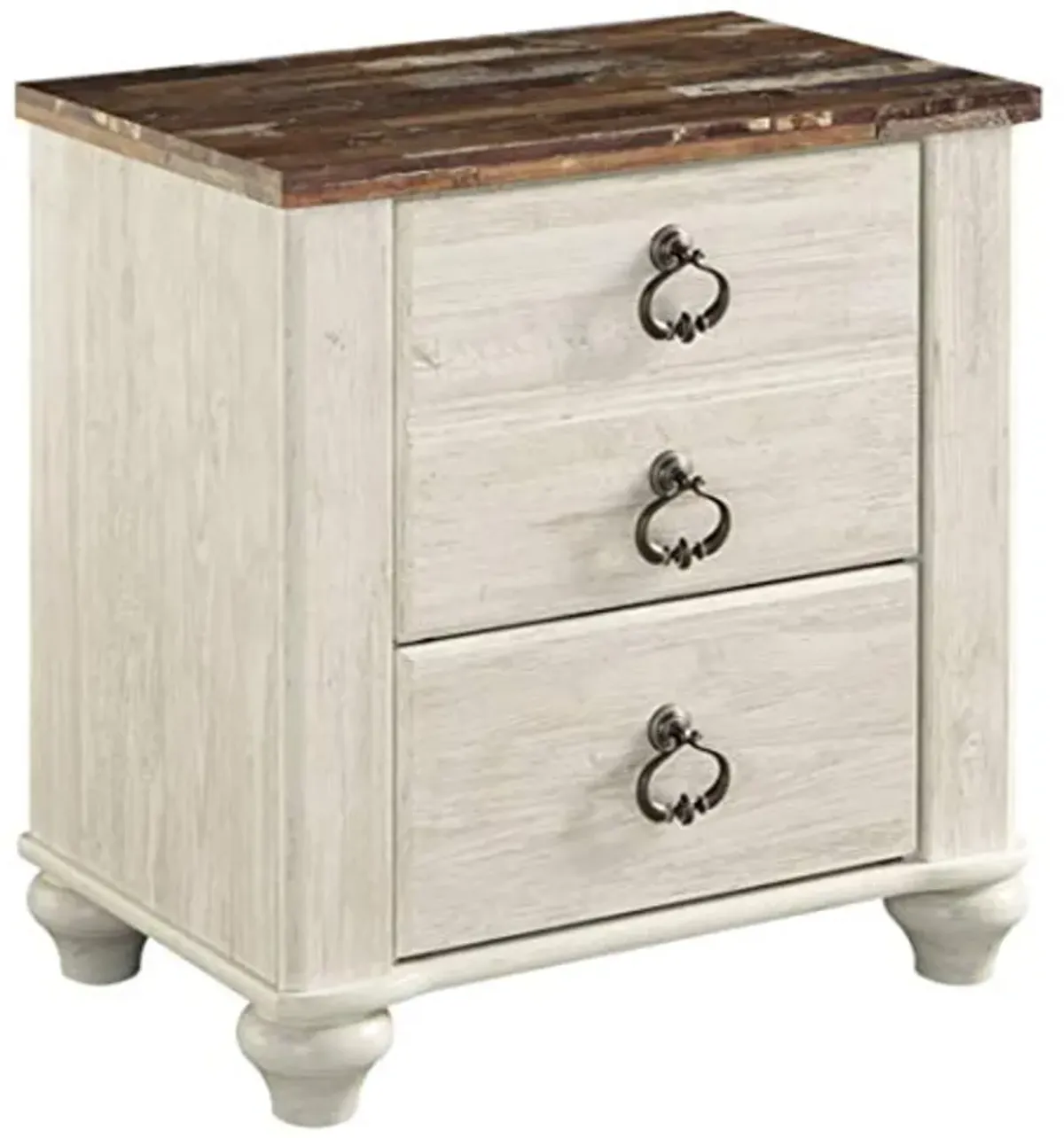 Signature Design by Ashley Willowton Farmhouse 2 Drawer Nightstand with USB Charging Ports, 25.67" Tall, Whitewash