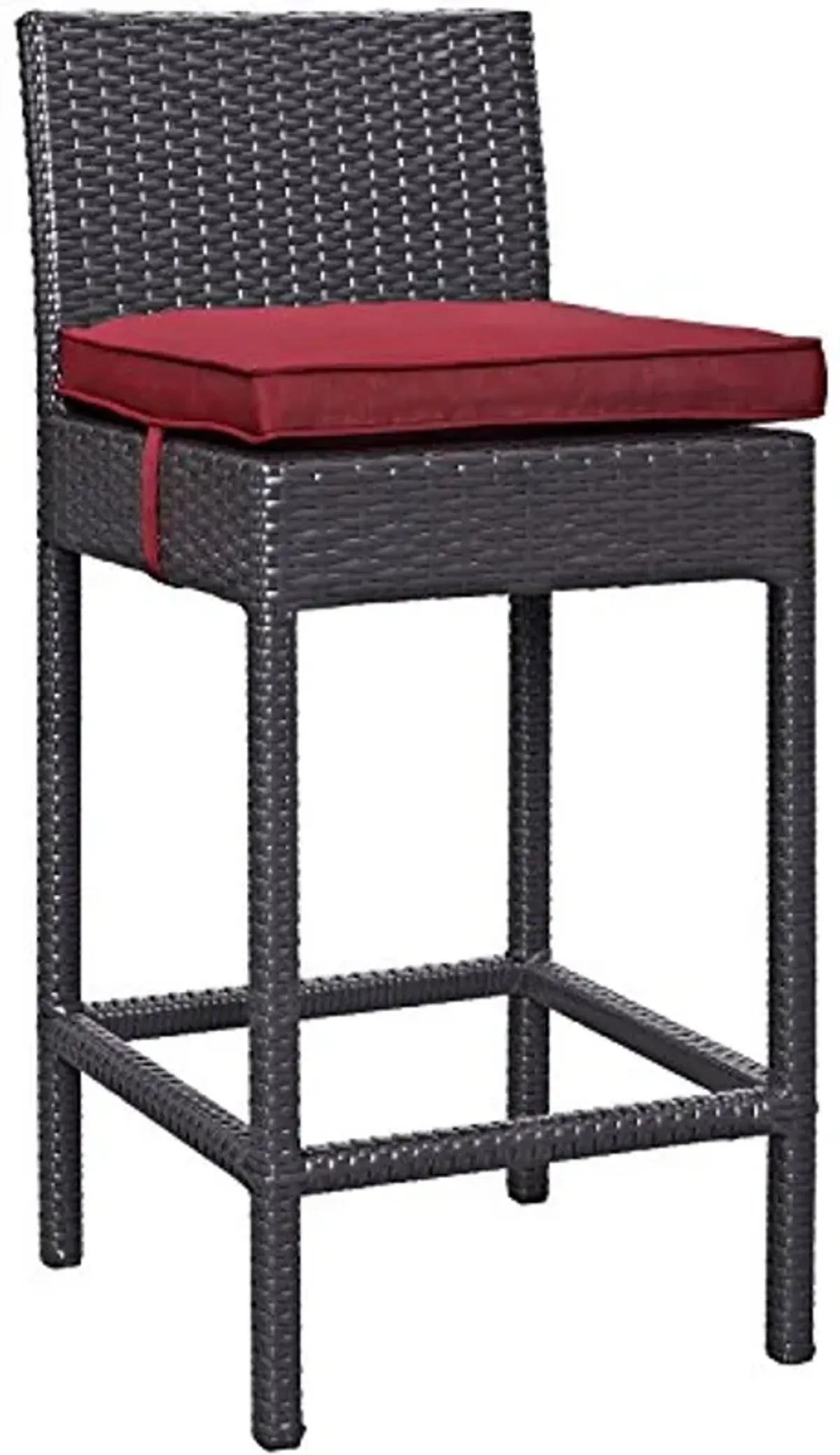 Modway Lift Wicker Rattan Outdoor Patio Two Bar Stools with Cushions in Espresso Red