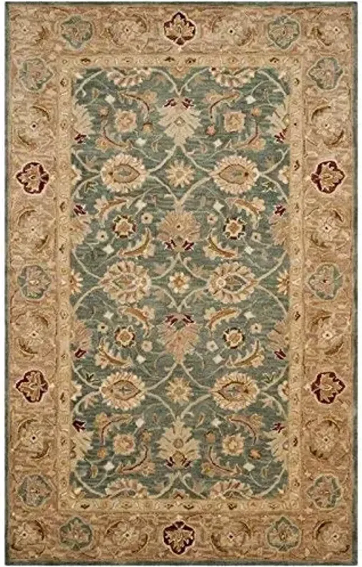 SAFAVIEH Antiquity Collection Accent Rug - 2' x 3', Teal Blue & Taupe, Handmade Traditional Oriental Wool, Ideal for High Traffic Areas in Entryway, Living Room, Bedroom (AT849B)