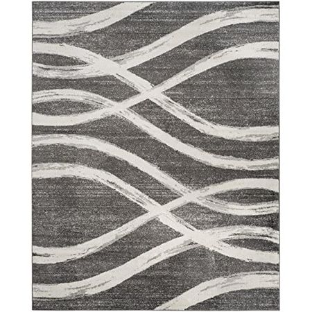 SAFAVIEH Adirondack Collection 3' x 5' Charcoal / Ivory ADR125R Modern Wave Distressed Non-Shedding Living Room Bedroom Accent Rug