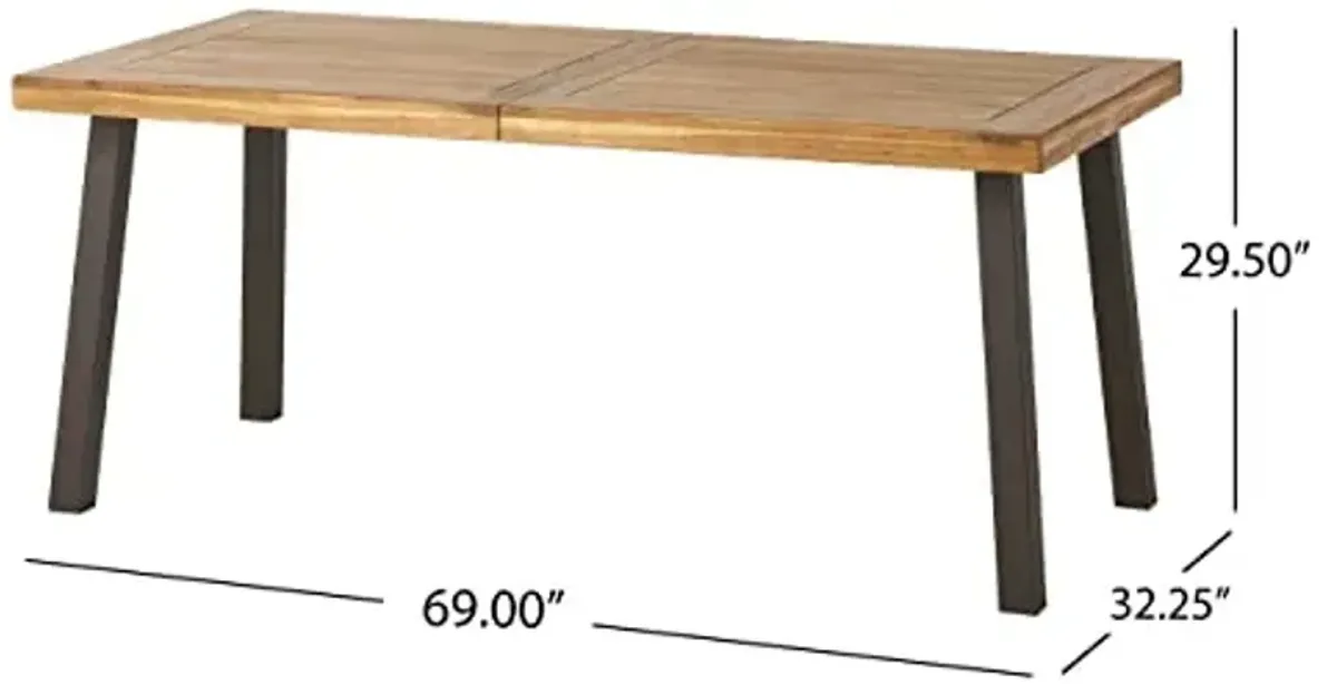Christopher Knight Home Della Acacia Wood Dining Table, Natural Stained with Rustic Metal, 32.25 in x 69 in x 29.5 in, Brown, Grey