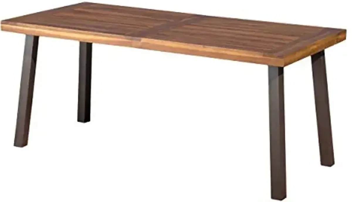 Christopher Knight Home Della Acacia Wood Dining Table, Natural Stained with Rustic Metal, 32.25 in x 69 in x 29.5 in, Brown, Grey