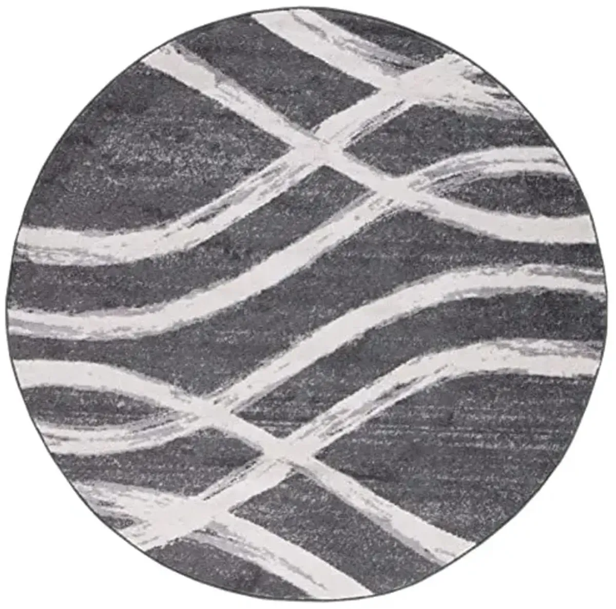 SAFAVIEH Adirondack Collection Area Rug - 6' Round, Charcoal & Ivory, Modern Wave Design, Non-Shedding & Easy to Clean, Ideal for Living Room, Bedroom, Dining Space (ADR125R)