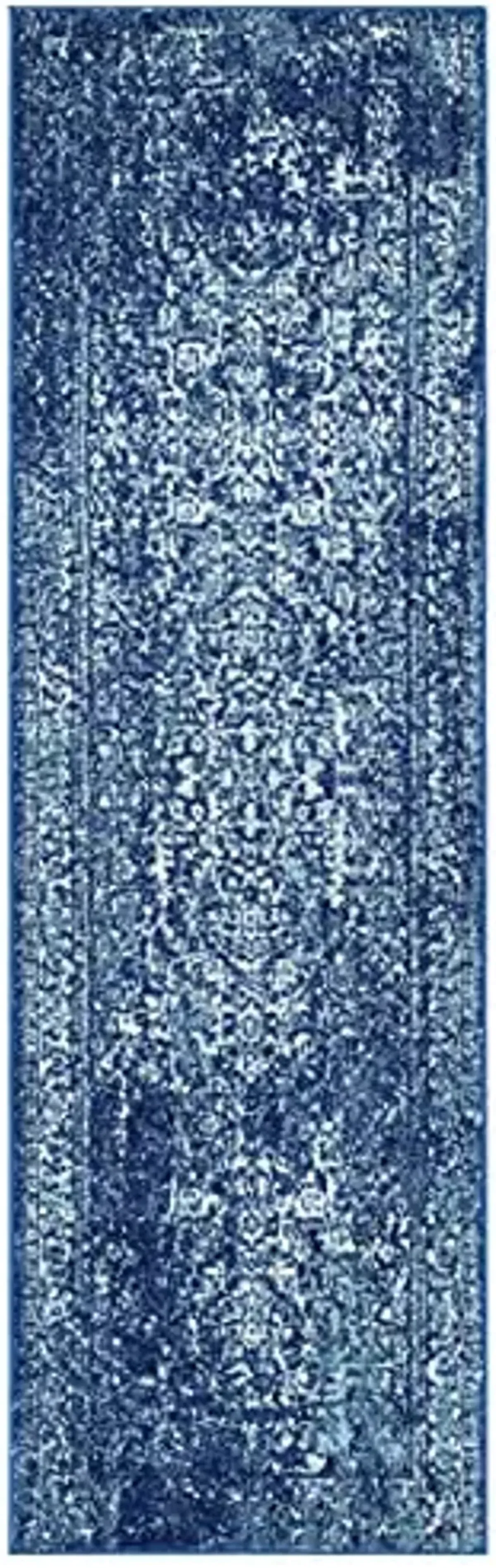 SAFAVIEH Evoke Collection Runner Rug - 2'2" x 9', Navy & Ivory, Distressed Design, Non-Shedding & Easy to Clean, Ideal for Foyer, Bedroom, Kitchen, Hallway (EVK256A)