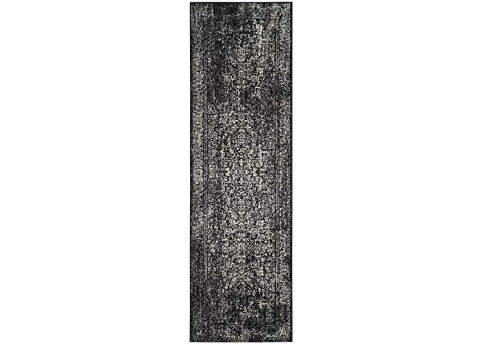 SAFAVIEH Evoke Collection 2'2" x 7' Black / Grey EVK256R Oriental Distressed Non-Shedding Living Room Entryway Foyer Hallway Bedroom Runner Rug