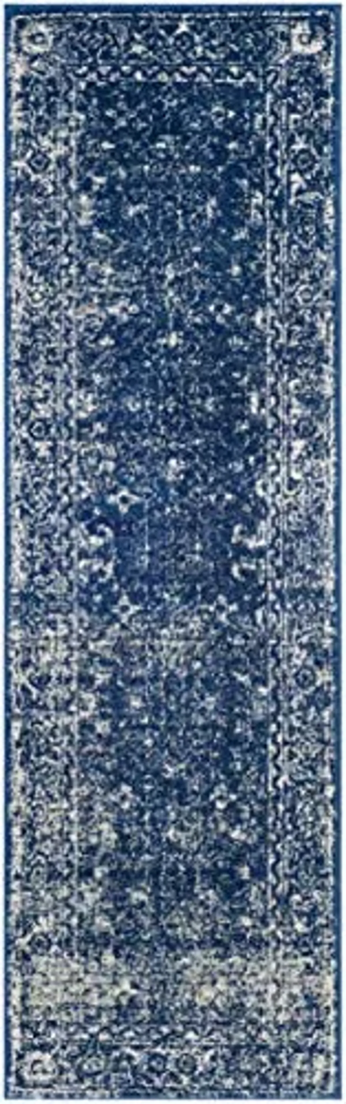 SAFAVIEH Evoke Collection Runner Rug - 2'2" x 7', Navy & Ivory, Shabby Chic Distressed Design, Non-Shedding & Easy Care, Ideal for High Traffic Areas in Living Room, Bedroom (EVK270A)