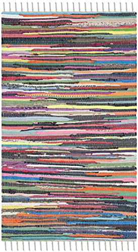 SAFAVIEH Rag Rug Collection 2' x 3' Grey/Multi RAR121M Handmade Boho Stripe Cotton Accent Rug