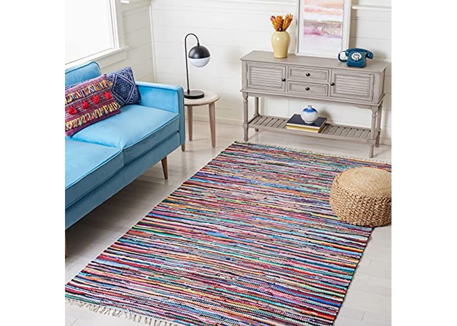 SAFAVIEH Rag Rug Collection 5' x 8' Multi RAR128G Handmade Boho Stripe Cotton Area Rug