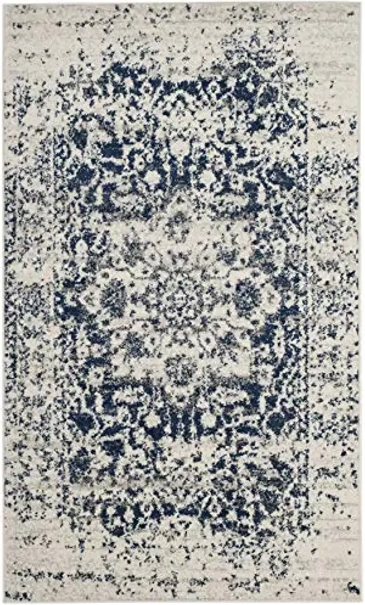 SAFAVIEH Madison Collection Accent Rug - 3' x 5', Cream & Navy, Snowflake Medallion Distressed Design, Non-Shedding & Easy Care, Ideal for High Traffic Areas in Foyer, Living Room, Bedroom (MAD603D)