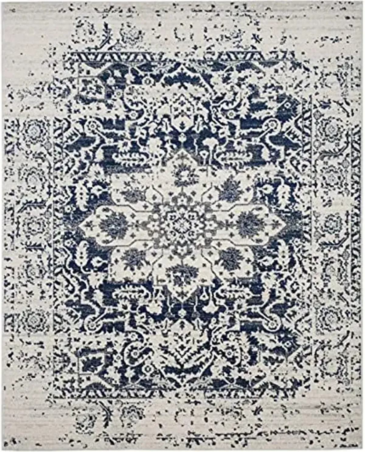 SAFAVIEH Madison Collection Area Rug - 9' x 12', Cream & Navy, Snowflake Medallion Distressed Design, Non-Shedding & Easy Care, Ideal for High Traffic Areas in Living Room, Bedroom (MAD603D)