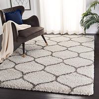 SAFAVIEH Hudson Shag Collection 5' Square Ivory/Grey SGH280A Moroccan Ogee Trellis Non-Shedding Living Room Bedroom Dining Room Entryway Plush 2-inch Thick Area Rug