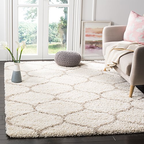 SAFAVIEH Hudson Shag Collection 8' x 10' Ivory/Beige SGH280D Moroccan Ogee Trellis Non-Shedding Living Room Bedroom Dining Room Entryway Plush 2-inch Thick Area Rug