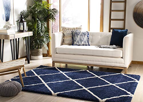 SAFAVIEH Hudson Shag Collection 2' x 3' Navy/Ivory SGH281C Modern Diamond Trellis Non-Shedding Living Room Bedroom Dining Room Entryway Plush 2-inch Thick Accent Rug