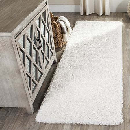 SAFAVIEH Indie Shag Collection 2'3" x 7' White SGI320C Solid Non-Shedding Living Room Bedroom Dining Room Entryway Plush 2-inch Thick Runner Rug
