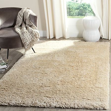 SAFAVIEH Indie Shag Collection 4' x 6' Light Beige SGI320K Solid Non-Shedding Living Room Bedroom Dining Room Entryway Plush 2-inch Thick Area Rug