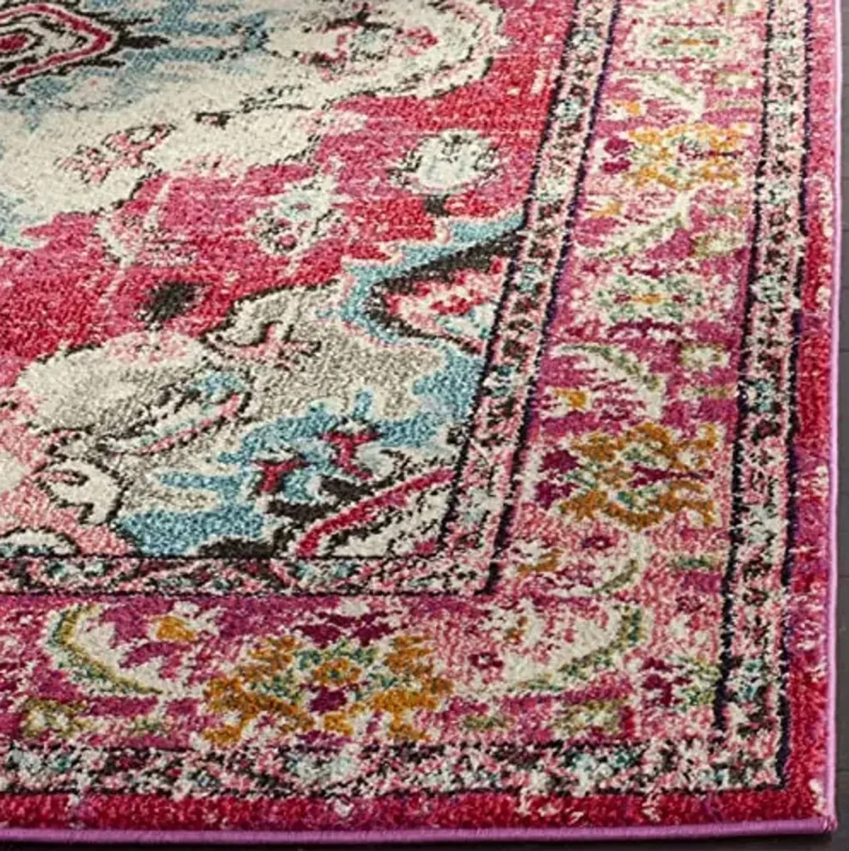 SAFAVIEH Monaco Collection Accent Rug - 3' x 5', Pink & Multi, Boho Chic Medallion Distressed Design, Non-Shedding & Easy Care, Ideal for High Traffic Areas in Entryway, Living Room, Bedroom (MNC243D)