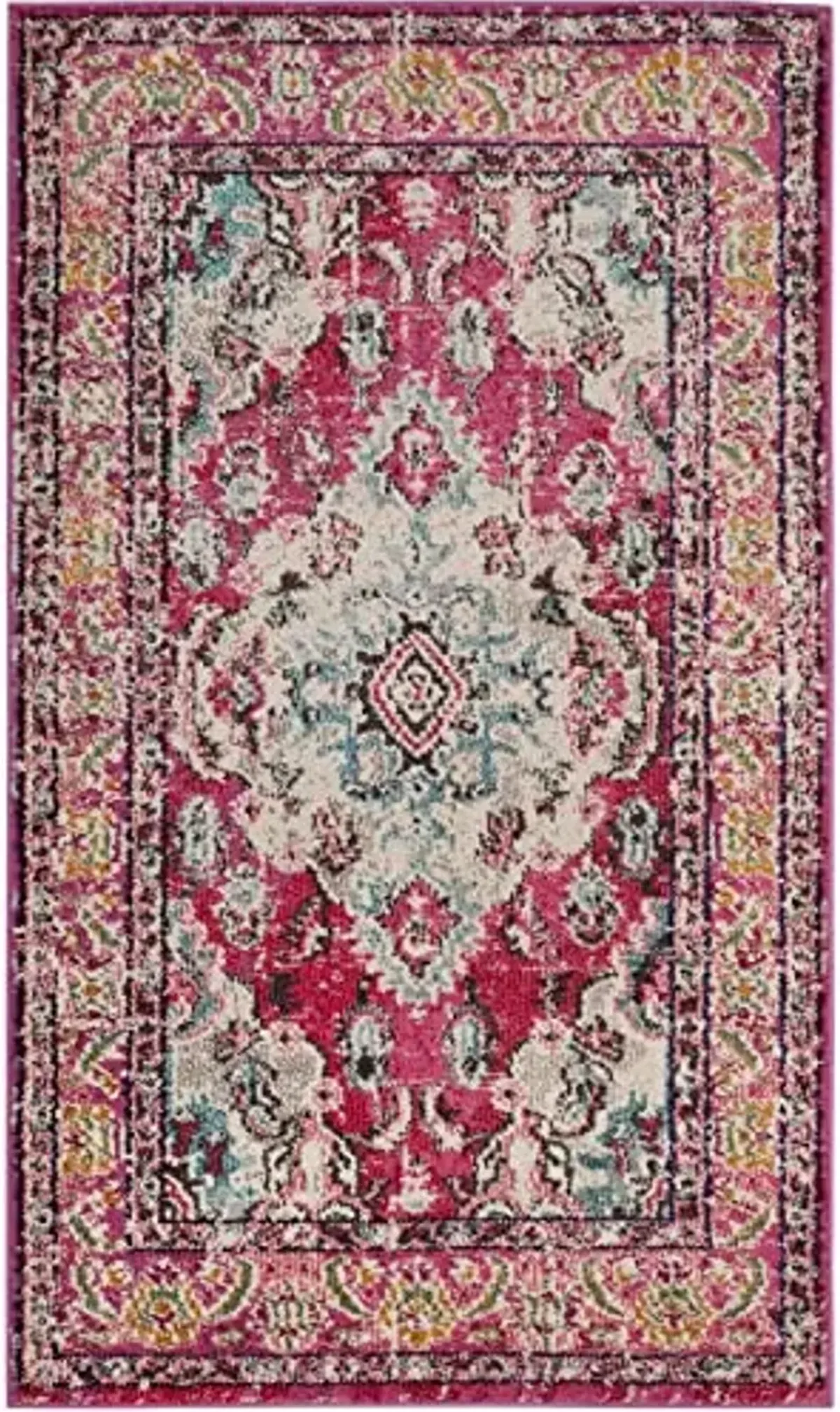 SAFAVIEH Monaco Collection Accent Rug - 3' x 5', Pink & Multi, Boho Chic Medallion Distressed Design, Non-Shedding & Easy Care, Ideal for High Traffic Areas in Entryway, Living Room, Bedroom (MNC243D)