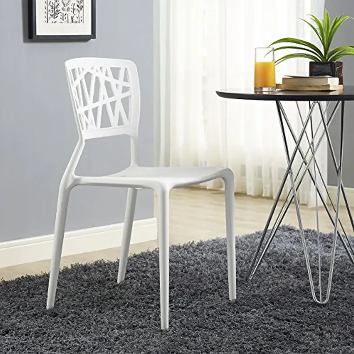 Modway Astro Stacking Accent Kitchen and Dining Room Chair in White - Fully Assembled