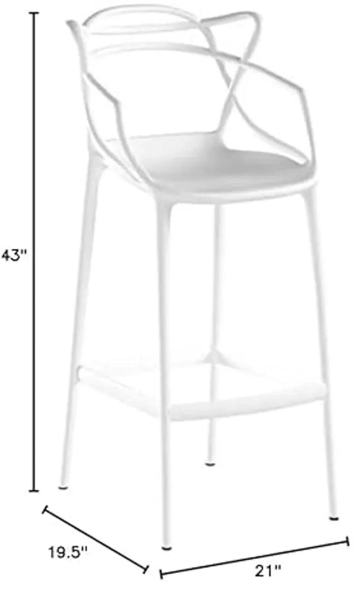 Modway Entangled Modern Molded Plastic Four Bar Stools in White - Fully Assembled