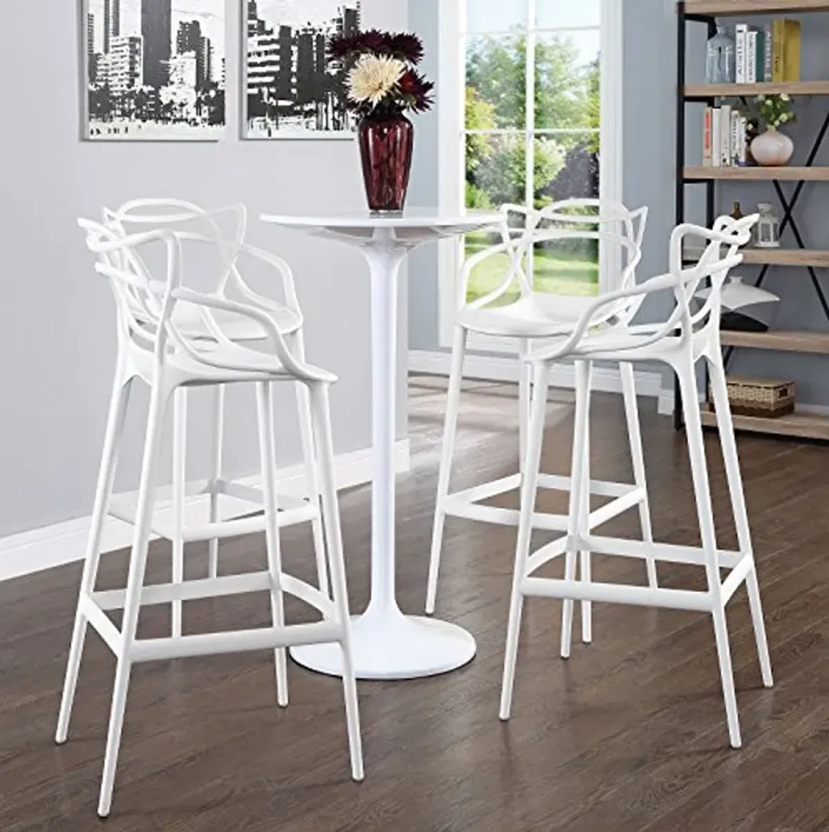 Modway Entangled Modern Molded Plastic Four Bar Stools in White - Fully Assembled