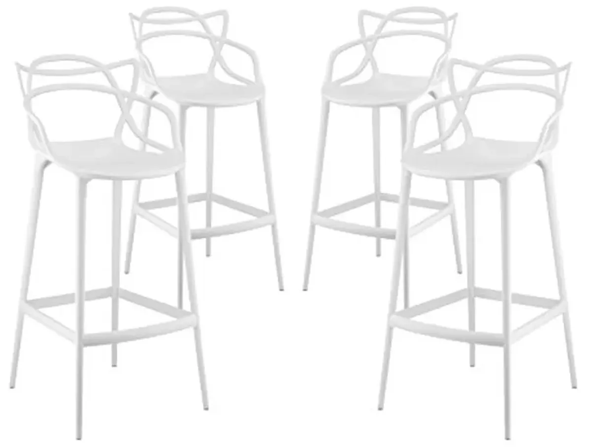 Modway Entangled Modern Molded Plastic Four Bar Stools in White - Fully Assembled